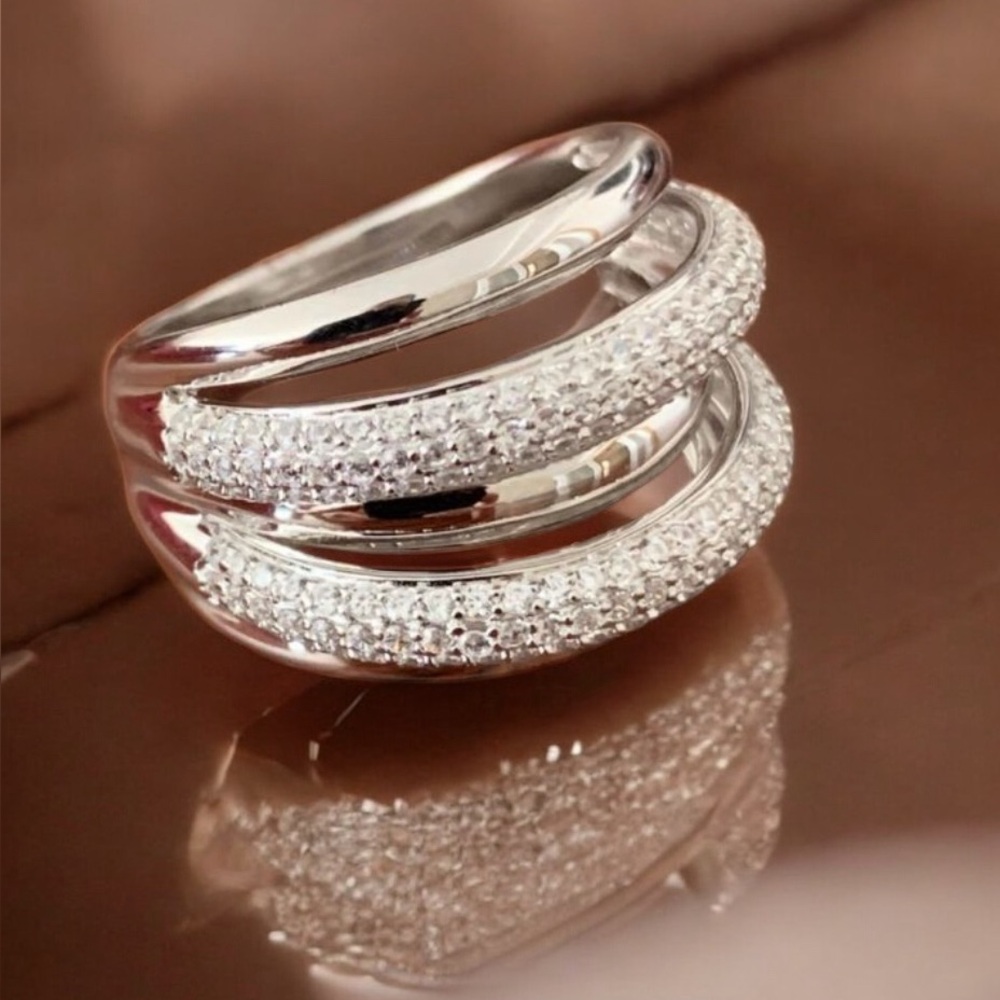 Open Ring Elegant Silver Women’s Ring | Real Cubic Zirconia | Modern Design
